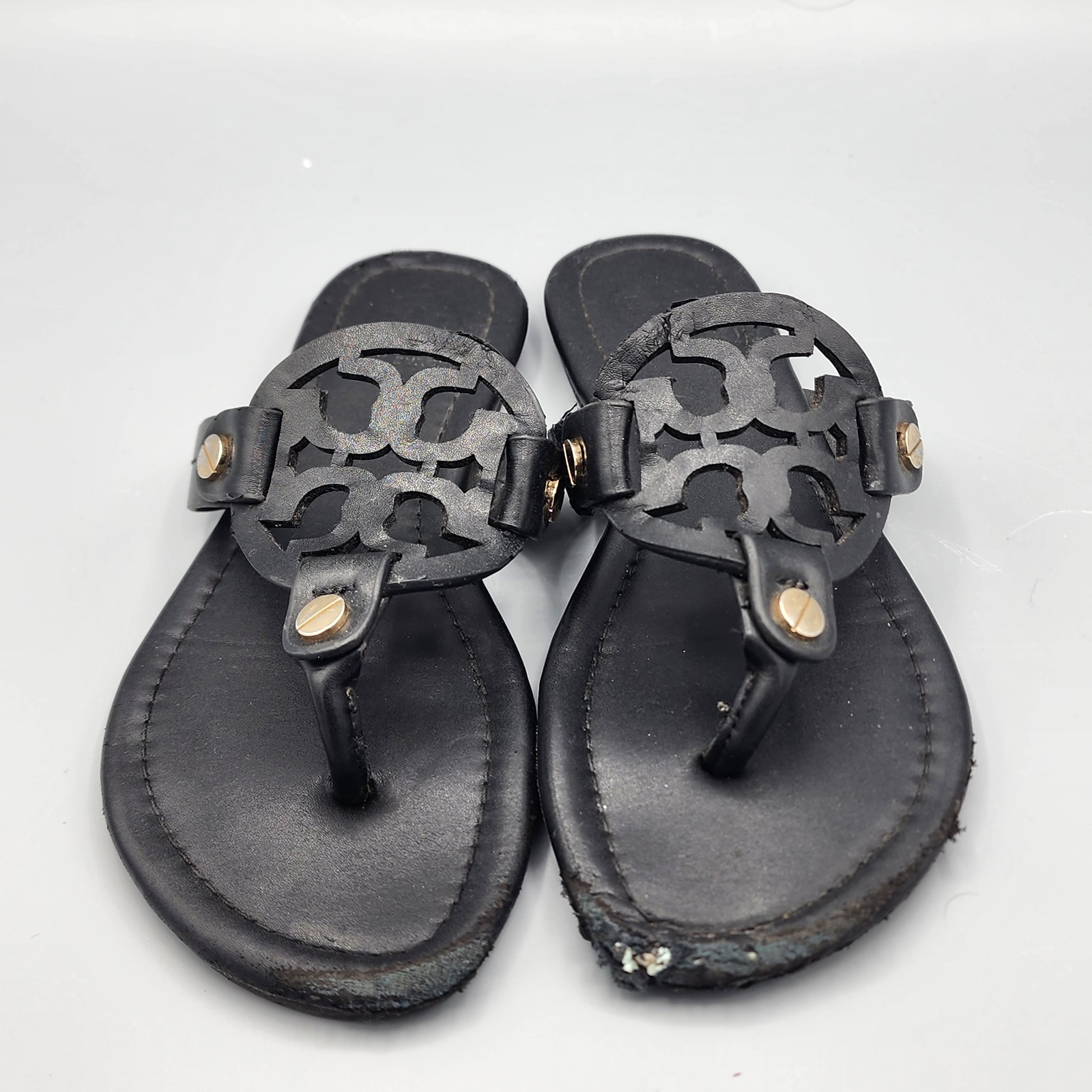 Tory Burch Black Leather Miller Thong Sandals Flip Flops Women's Size 5.5 EU 36