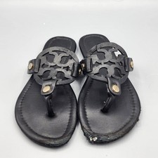 Tory Burch Black Leather Miller Thong Sandals Flip Flops Women's Size 5.5 EU 36