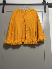Vtg 70  s Union Made Boho Orange 100 Orlon Fringe Poncho Cape