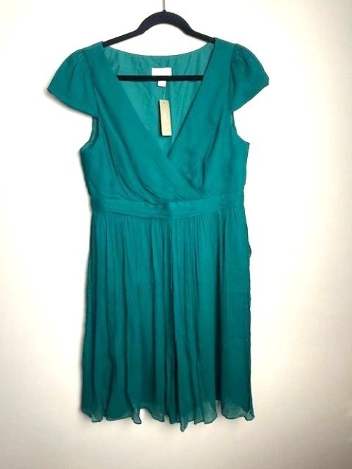 NWT J Crew Women's Green Mirabelle Silk Chiffon Cap Sleeve Dress Size 16