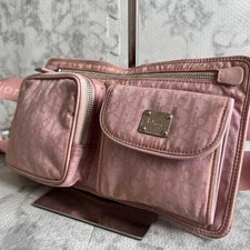 Christian Dior Street Chic Trotter Waist Bag Canvas Leather Pink Vintage YZ