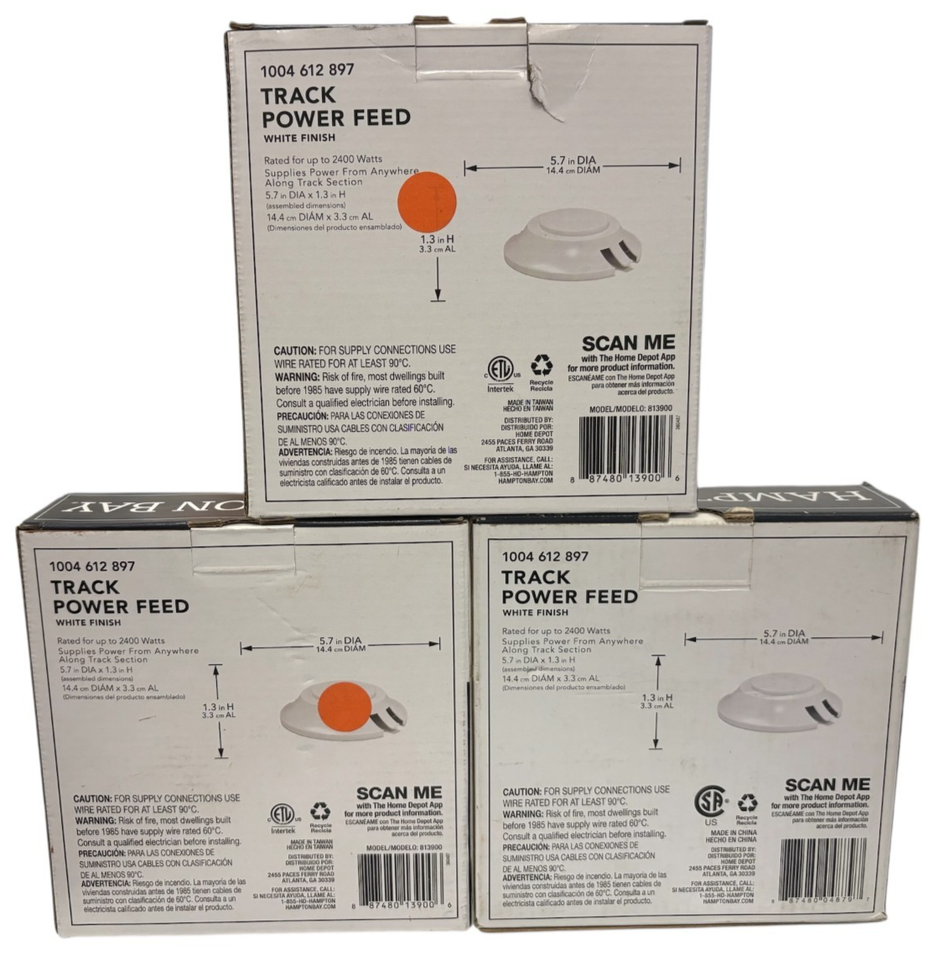 LOT OF 3- HAMPTON BAY Track Power Feed White Finish | eBay