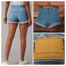 American Eagle Jean Shorts Size 00 Mom Short Cuffed Blue Denim Stretch
