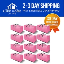 Stylish Pink 12 Pack Heavy Duty Storage Bags with Backpack Straps - 24 Gallons