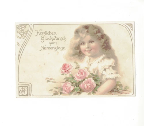 Postcard  Children Brundage /Clapsaddle Little Girl Long hair Roses     TC 1821