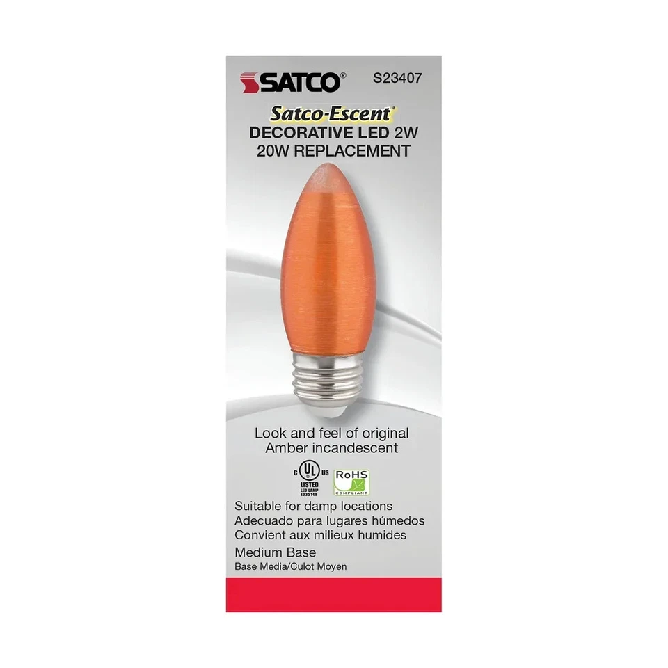 2 Watt C11 LED - Satin Spun - Amber - Medium base - 2100K - 100 Lumens - 120 Vol - Image 4 of 4