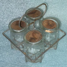 Vintage Four Pure Milk Bottle Carrier Vintage Glass Candy Containers Miniature