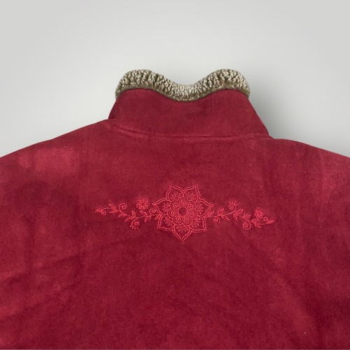 L.L.Bean Womens Small Suede Feel Sherpa Lined Full Zip Jacket Embroidered Detail - Picture 8 of 9