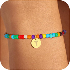 Colorful Initial Bracelets for Women Girls, Cute Beaded Initial Bracelet Teen Gi