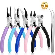 5 Pack Jewelry Pliers Tool Set, Includes Round, Chain, Needle, Bent Zipper Pli