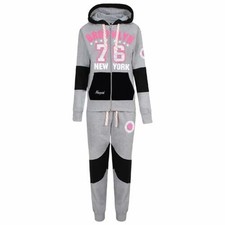 Bambine Tuta Cappuccio Pile Grigio Brooklyn 76 New York Top Fondo da Corsa