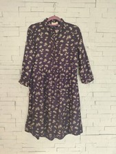 Fat Face Womens Knee Shirt Dress Size 10 Purple Floral Casual Vneck 3/4 Sleeve 