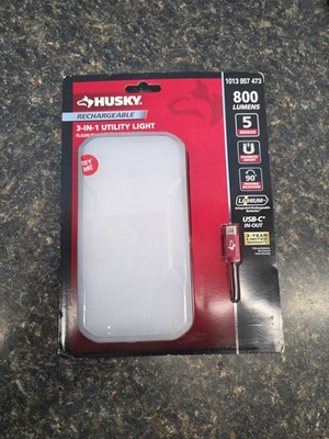#ad Husky Rechargeable 3 in 1 LED 800 Lumens Utility Light Flashlight Power Bank $17.99