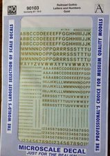 Microscale Decal HO #90103 Alphabets - Railroad Gothic - Gold