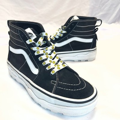 Vans Sk8-Hi Sentry WC Platform High Top Sneakers Black White Smiley Laces 721454