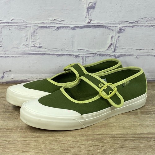 Vans Mary Jane Green Canvas Sneakers Women's Size 8 Buckle Slip On Flats - Picture 3 of 8
