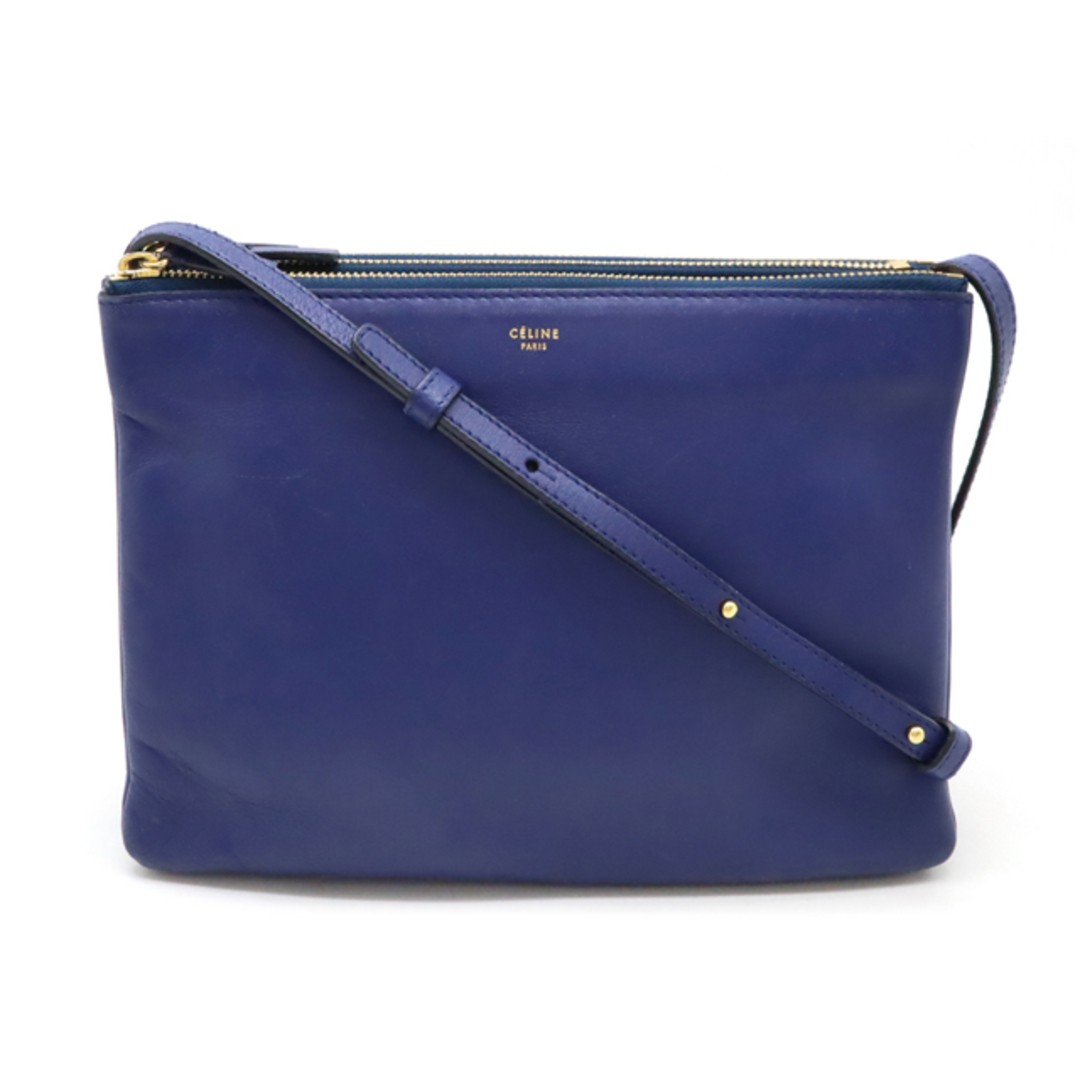 Celine Trio Large Navy Leather Shoulder Bag with Gold Hardware Crossbody Pouch