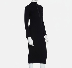 moncler ribbed wool blend midi dress Moncler Ribbed Knit Midi Dress | Black