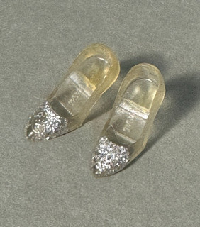 1966 Rare Clear Glitter Closed toe Japan Heels Shoes for VINTAGE Barbie Doll
