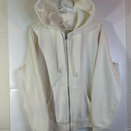 OFF WHITE Felpa donna H&M bianca con cappuccio e zip taglia XXL..Danneggiata: (piccola macchia sul retro barra