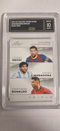 Leaf 2025 Exclusive Legends Edition Triple Messi Maradona Ronaldo #ELE-04 GMA 10