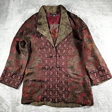 Vintage Citron Jacket Womens Small Santa Monica Brocade Silk Boho Artsy Asian