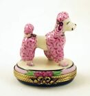 New French Limoges Trinket Box Cute Pink Paris Poodle Dog Puppy on Floral Box