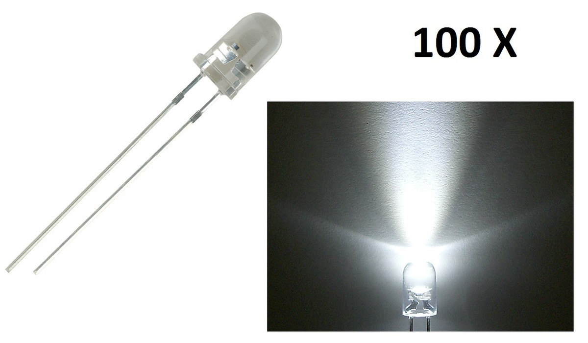 100pcs LED 5mm Ultra-Luminosi Bianchi 15000MCD - Diodi Ad Alta Intensit&agrave;