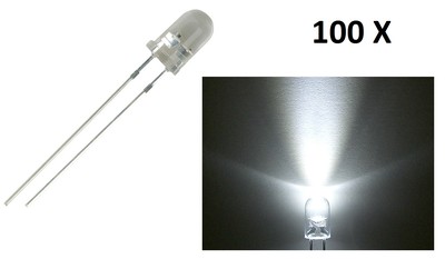 100 LED 5mm WHITE ULTRALUMINOUS 20000 MCD High Brightness White Light Diodes 