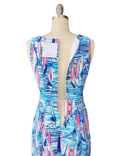 Pappagallo Bahama Blue Multi Sailboat Fit Flare Cotton Sleeveless Dress 4 S - Picture 11 of 15