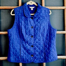 Christopher  Banks Women's Blue Quilted Vest 5 Buttons Size L, 21x22