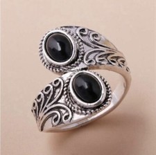 Black Onyx Silver Bypass Ring Size 7