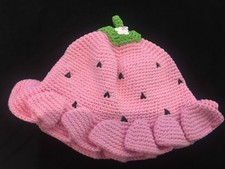 Brand New Hand  Heart Knit Crocheted Infant Watermelon Baby Hat 100 Cotton