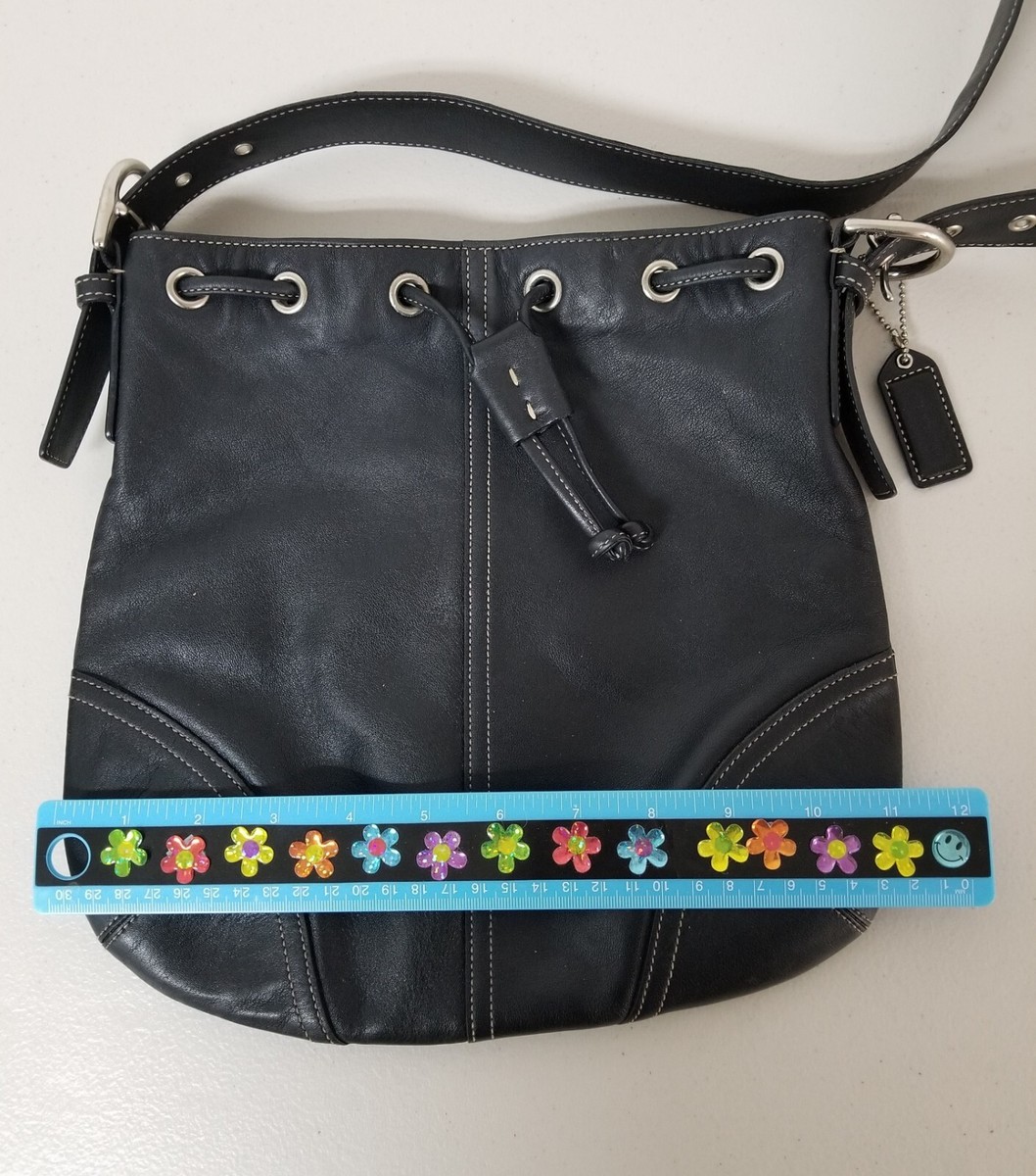 Auth COACH #4288 Black Leather Drawstring Bag -Crossbody or