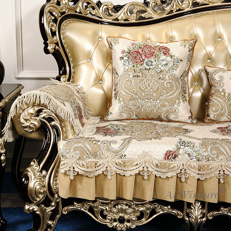 Housse De Canapé Luxe Européenne à Franges - Taille 1/2/3 Places, Polyester Jacquard, Lavable Machine