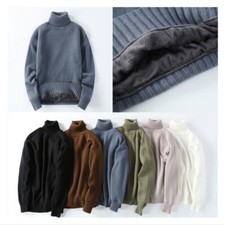 Men Turtleneck Pullover Sweater Top Winter Knitted Thermal Warm Fleece Lined