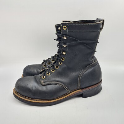 【70s】Knapp Shoe レースアップ ワークブーツ ヴィンテージ Vintage 1970s Knapp Black Steel Toe Work Motorcycle Boots Men's
