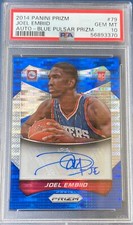 JOEL EMBIID -- 2014-15 Prizm BLUE PULSAR Rookie AUTO #/199 - PSA 10 POP 14 total