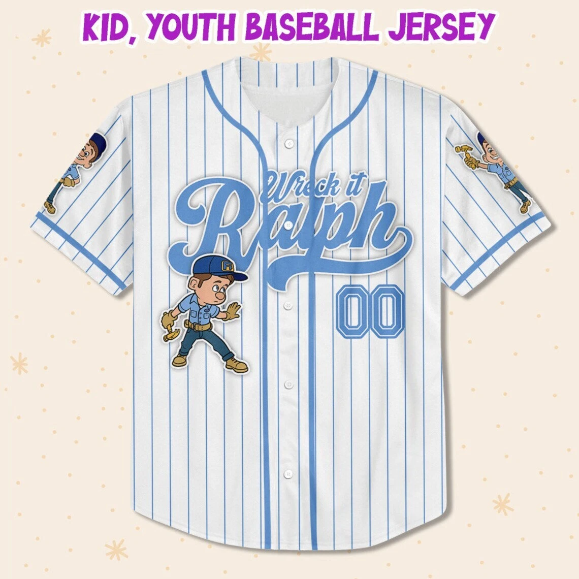 Custom Disney Wreck it Ralph Felix Simple Stripe, Custom Baseball Jersey
