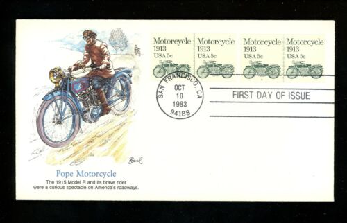 US FDC #1899 Fleetwood 1983 CA Motorcycle Transportation Series Plate #1 & 2 - Picture 1 of 2