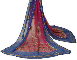Sushila Vintage Pink Dupatta Pure Chiffon Silk Sequins Embroidered Long Stole