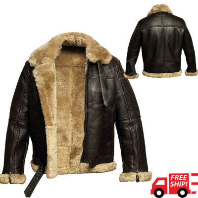 Men's Genuine Leather Jacket RAF B3 Aviator Bomber Real Leather Pockets New Coat