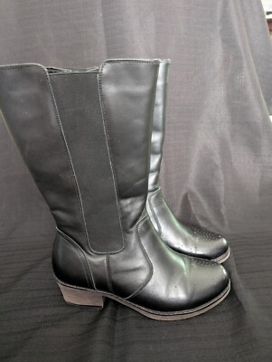 Propet Rumor Womens Mid-Calf Boots Sz W Black Leather Full Zip Brogue 