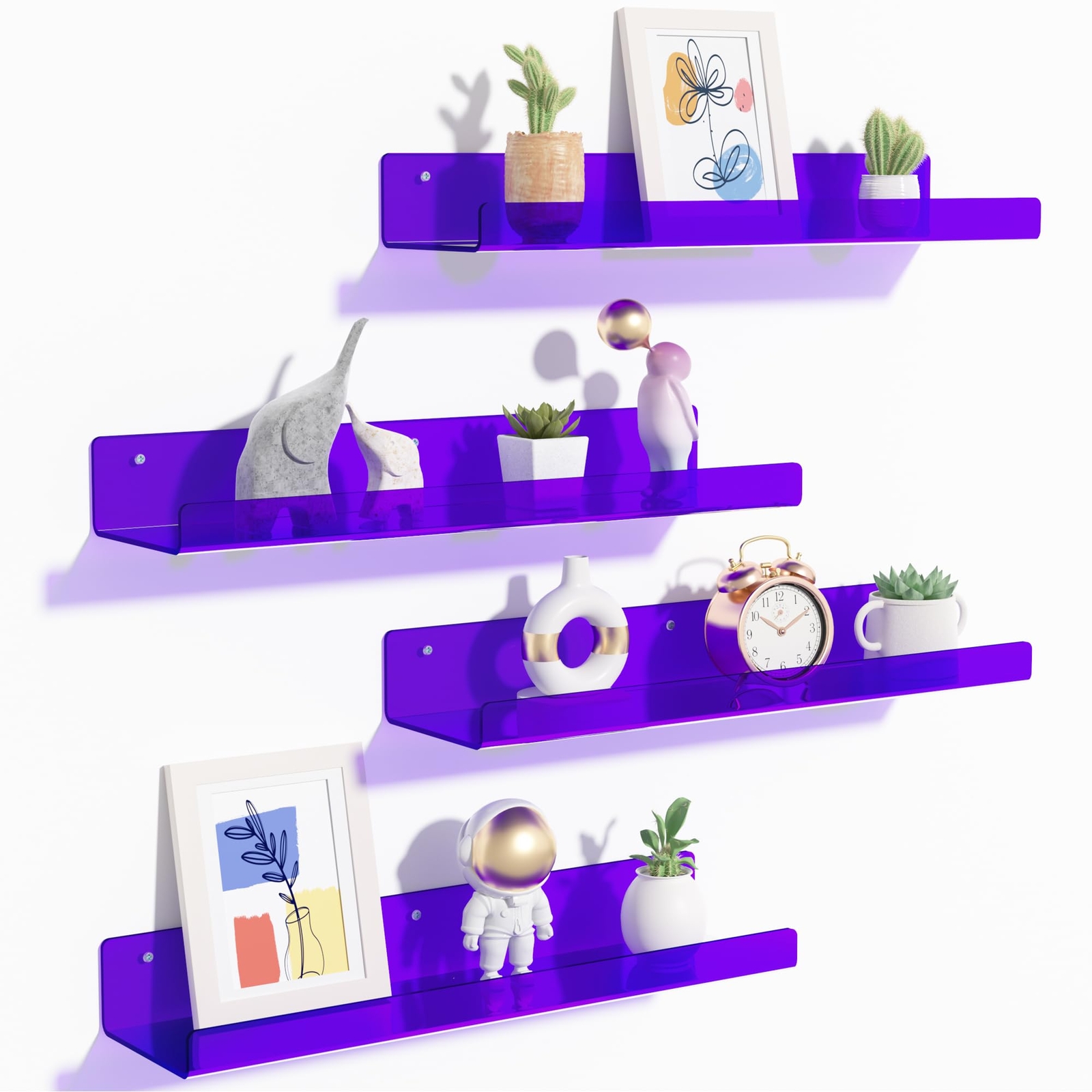 4-Pack Acrylic Wall Shelves for Kids’ Floating Bookshelf Storage