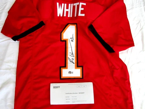 Rachaad White 2023 XL  Red Autograph Authentic Rookie Jersey with Beckett COA - Picture 1 of 6
