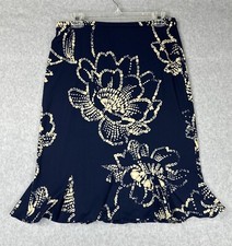 Express Women s Navy Cream Floral Print Flare Ruffle Knee Length Skirt M