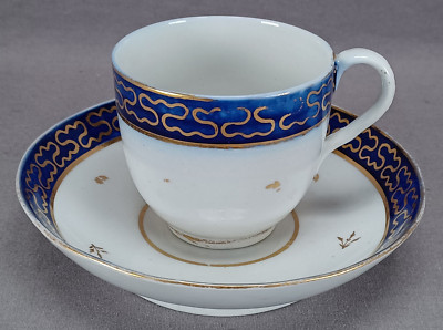 Late 18th Century British Cobalt & Gold Floral Porcelain Coffee Cup & Saucer 