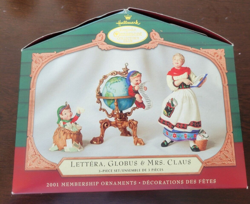 Hallmark Keepsake 2001 Lettera Globus Mrs Claus 3 Piece Set Christmas Ornament