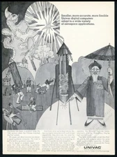 1965 ancient China rocket art UNIVAC computer vintage print ad