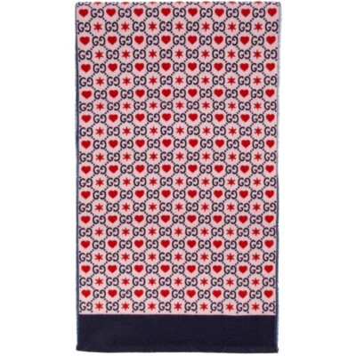 Gucci★素敵!Violet Pink Wool GG Heart Star Long Scarf NEW GUCCI GG HEARTS & STARS Violet Navy Red Wool Long Scarf